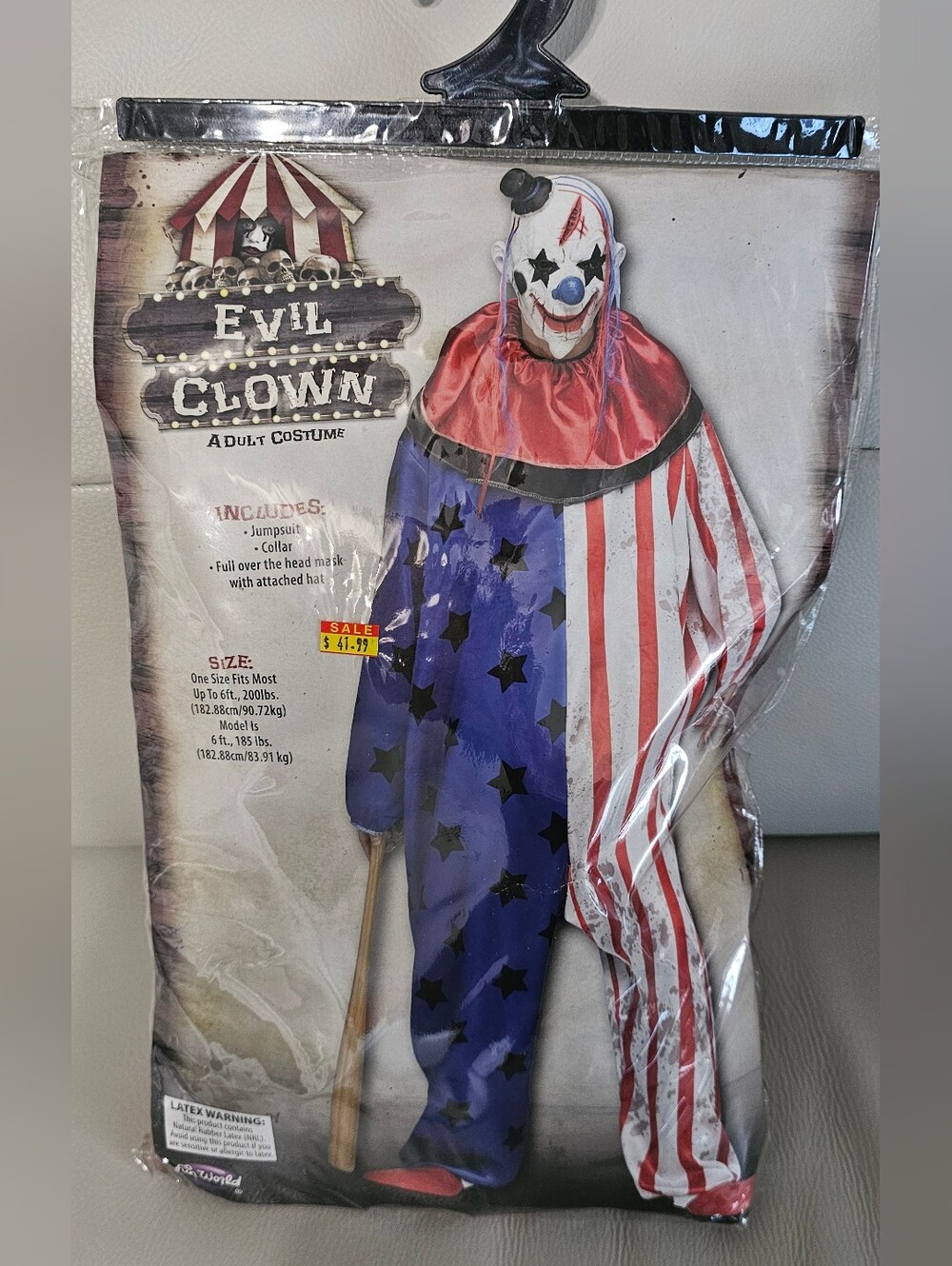 Evil Clown Adult Costume - Red, White & Blue